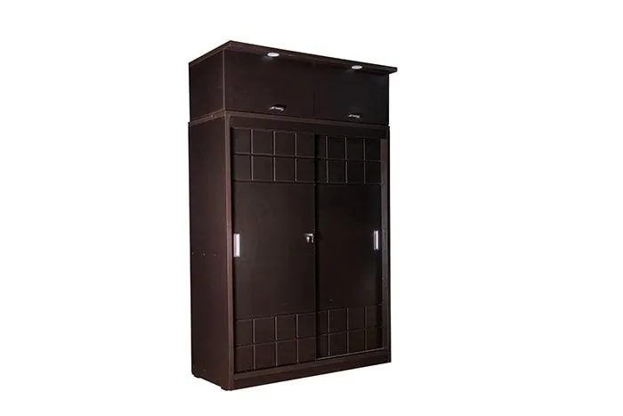 VIVDeal Dark Wenge Checkered Sliding Wardrobe With Loft